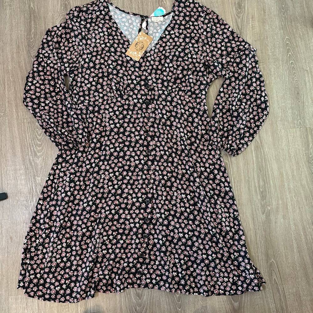 Mason & Belle Floral Long Sleeve Button Front Dress Women’s XXL Black Pink NWT - Picture 10 of 10